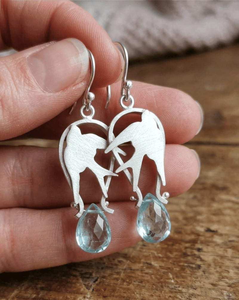 Handmade Sterling Silver Faceted Sky Blue Topaz Dangling Earrings - Image 2