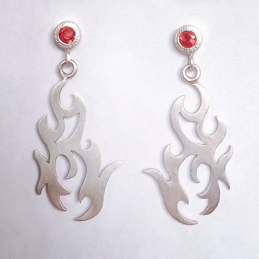 Sterling Silver, Faceted, Orange Sapphire Flame Stud Earrings