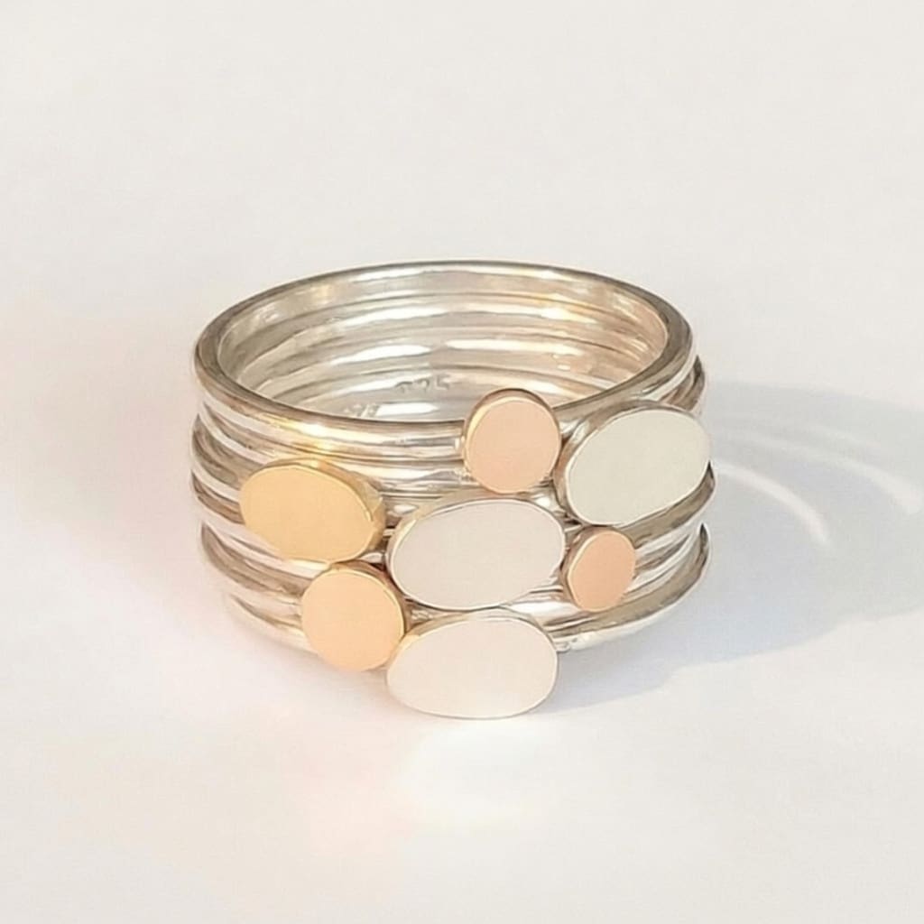 Whispers Of The Shore - Sterling Silver & Gold Stacking Ring Set - Image 4