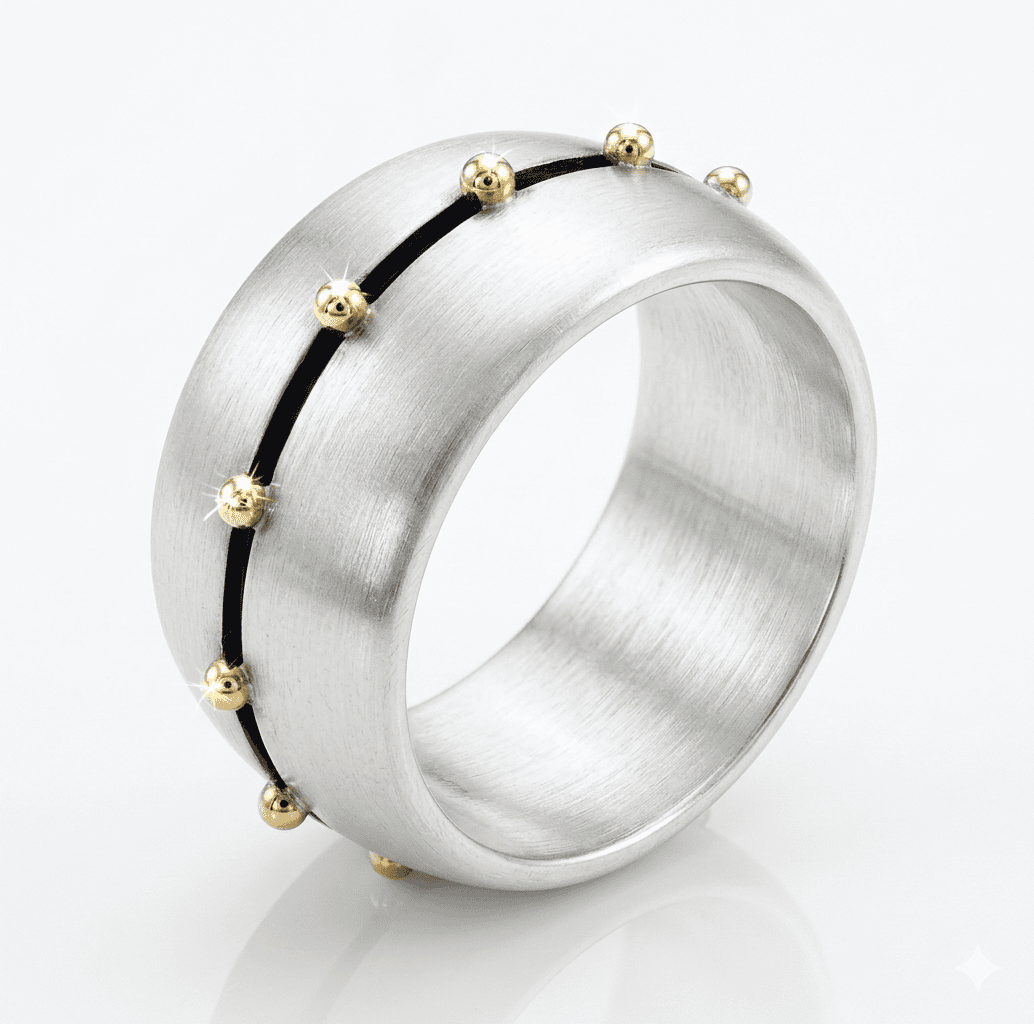 Circus Ring Sterling Silver and Yellow Gold Statement Ring - Image 4