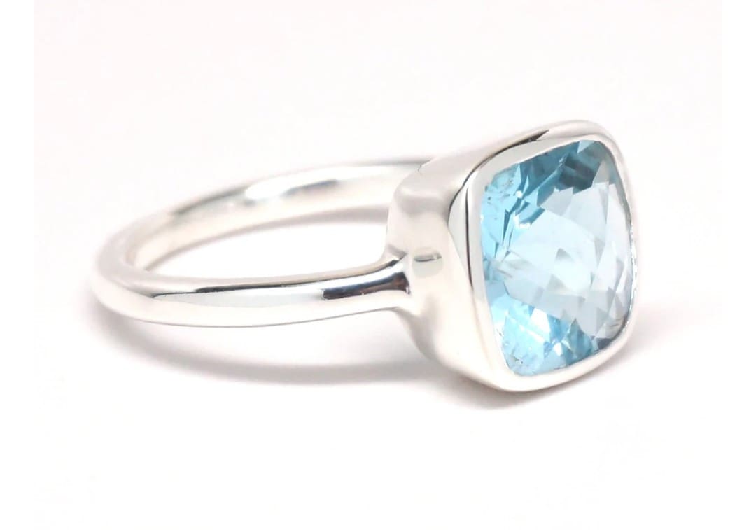 Electric Blue Sterling Silver, Faceted Swiss Blue Topaz Ring - Image 2
