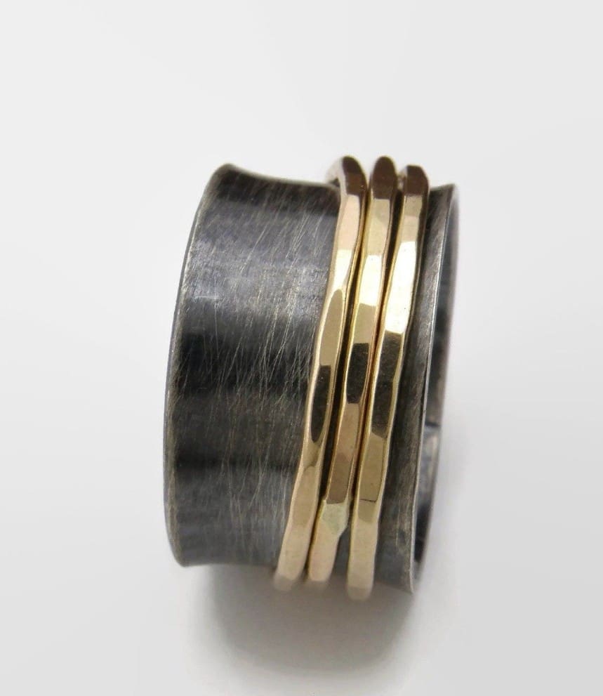 Sterling Silver, Yellow Gold and Garnet Meditation Spinner Ring - Image 5