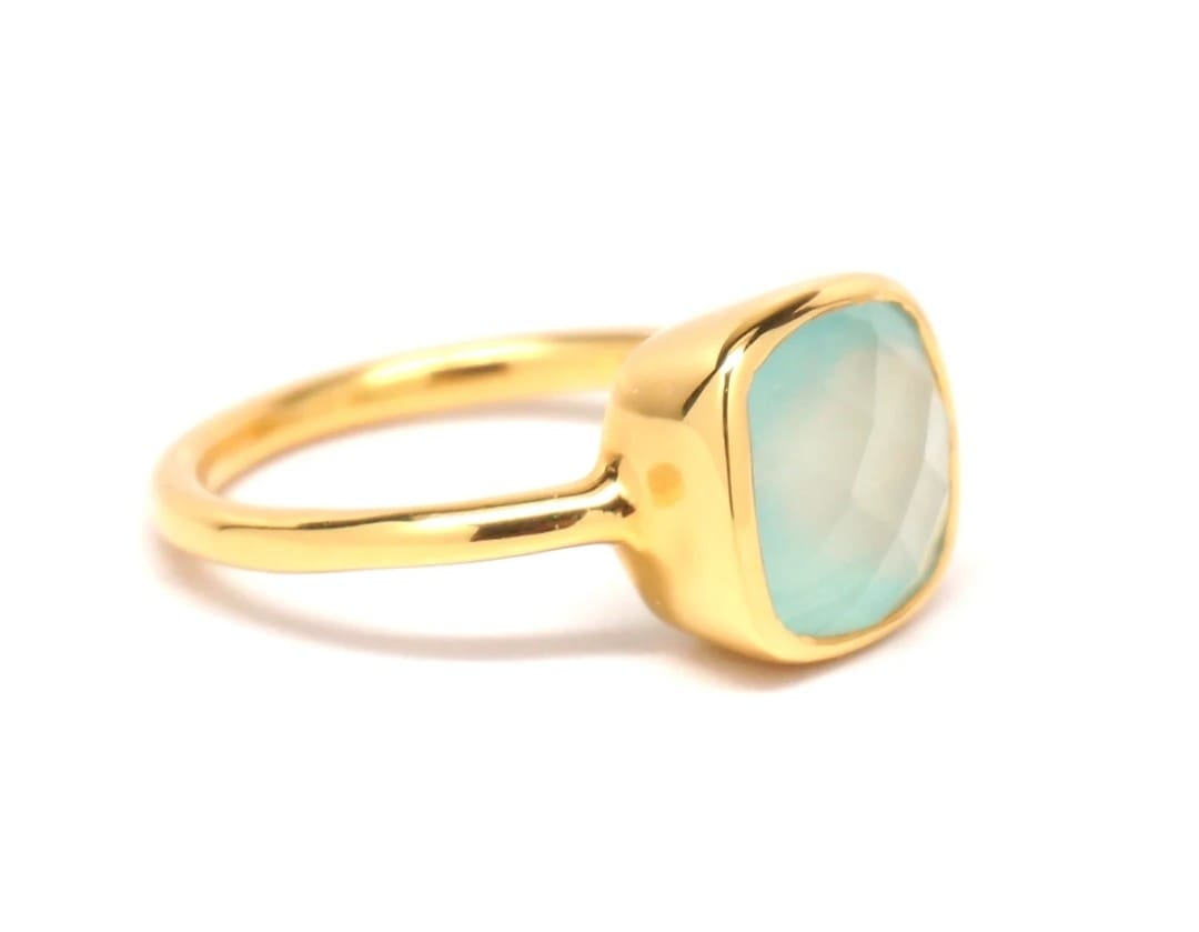 Atmosphere Yellow Gold, Faceted, Cushion Cut Chalcedony Ring - Image 2