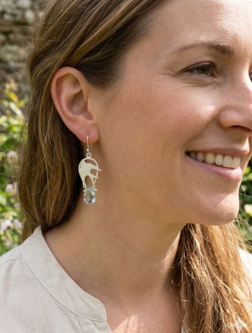 Handmade Sterling Silver Faceted Sky Blue Topaz Dangling Earrings - Image 3