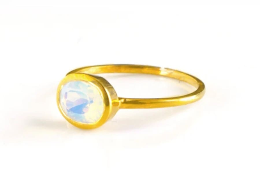 Yellow Gold Rainbow Moonstone Ring (You Are The Sky) - Image 4