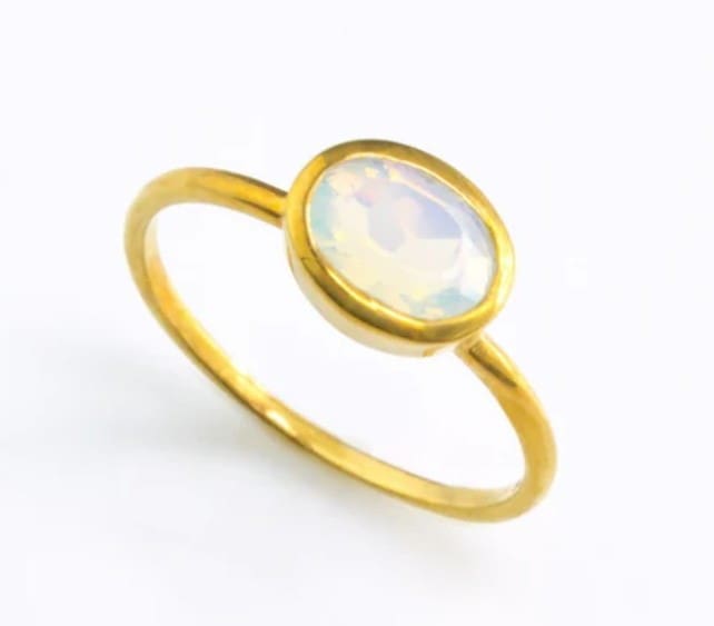 Handmade, Yellow Gold, Faceted Rainbow Moonstone Ring - Image 2
