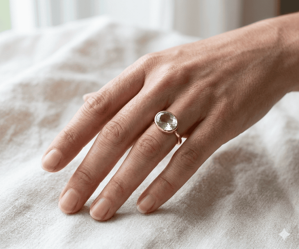 Handmade, Yellow Gold, Faceted, Oval Green Amethyst Ring - Image 3
