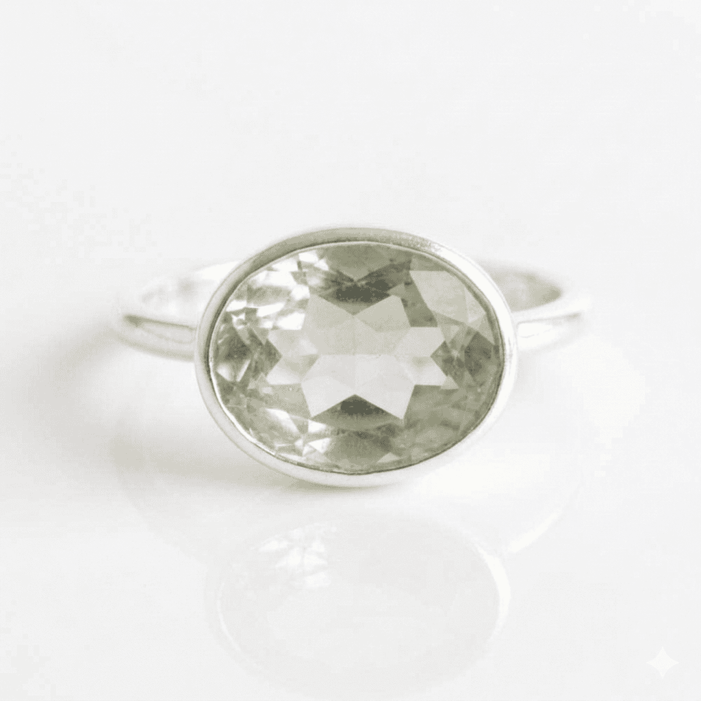 Oval Faceted Handcrafted Sterling Silver Green Amethyst Ring - Image 2