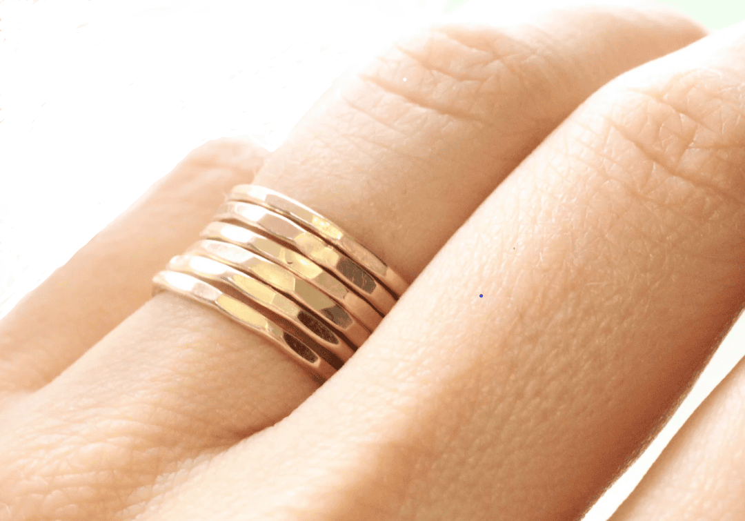 Yellow Gold Faceted Shimmerings Stacking Ring Set - Image 2