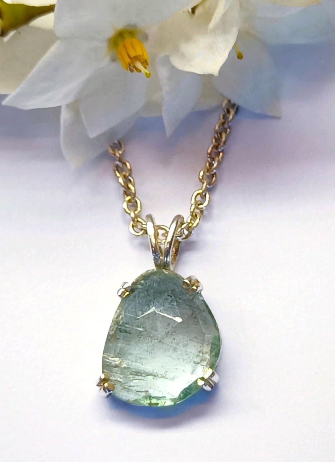 Aquamarine Sterling Silver Water Droplet Necklace - Image 2