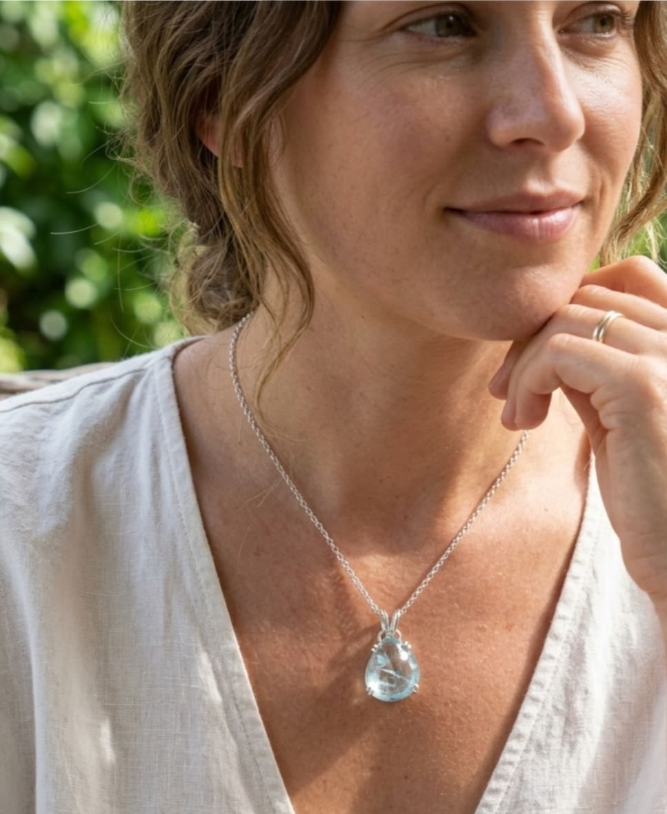Aquamarine Sterling Silver Water Droplet Necklace - Image 3