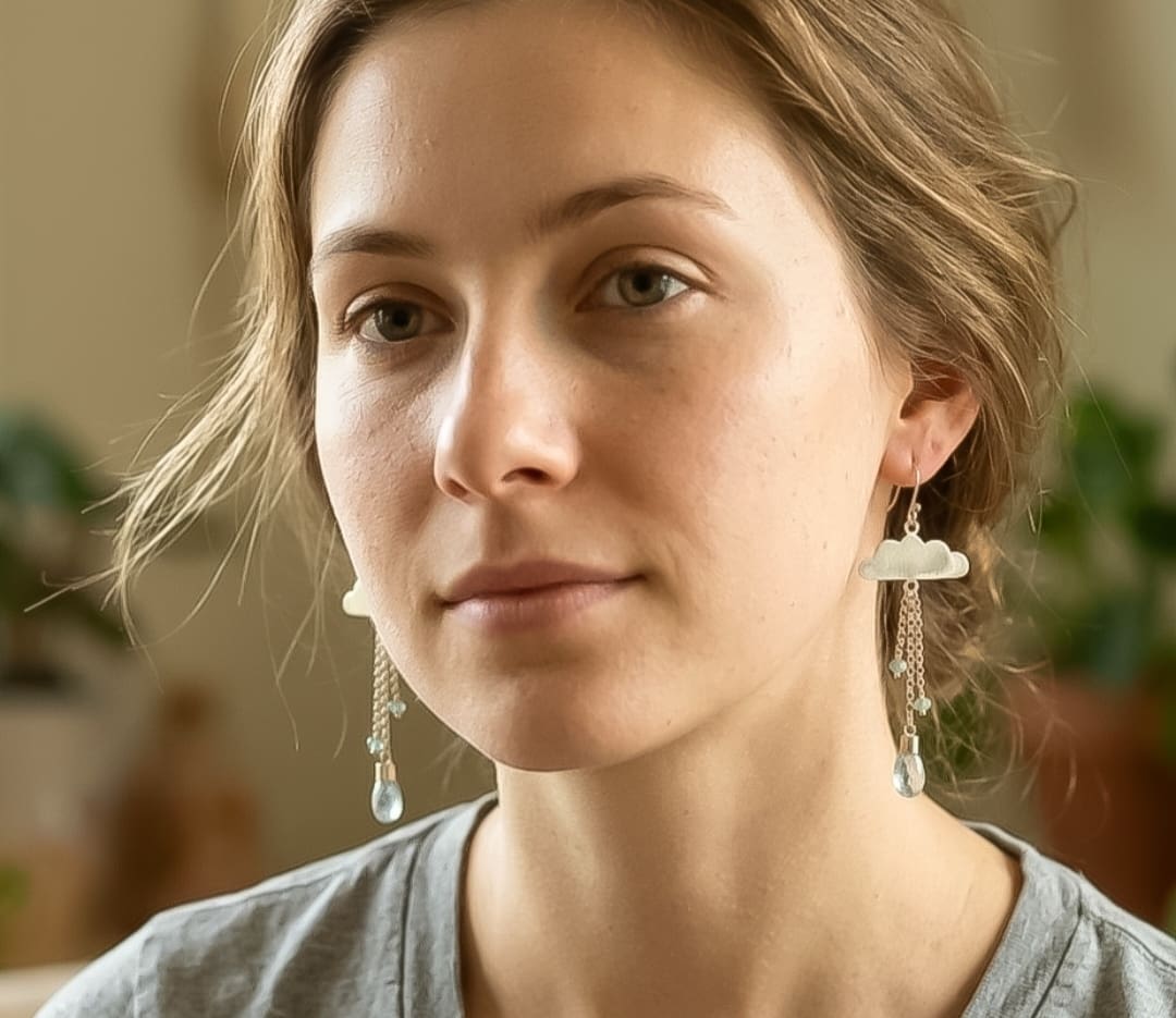 Sterling Silver Blue Topaz Long Dangling Earrings (Rain is Grace) - Image 2