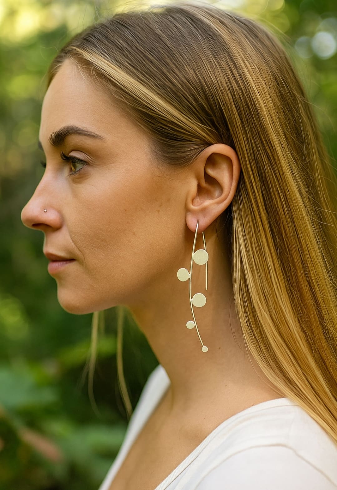 Sterling Silver, Minimalist, Long Dangling Fern Earrings - Image 3