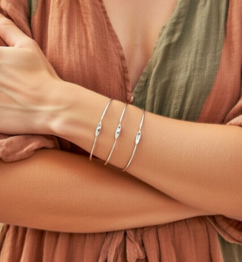 Handmade Solid Sterling Silver Mobius Bangle Set - Image 2