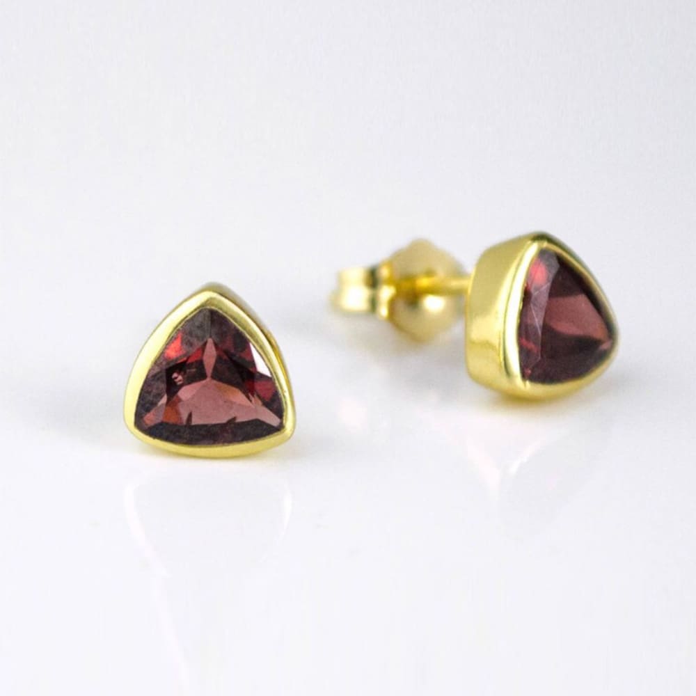 Yellow Gold, Faceted Garnet Trilliant Stud Earrings