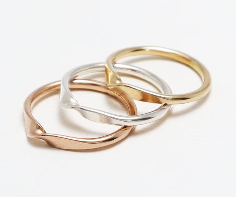 Yellow, Rose Gold and Sterling Silver Mobius Stacking Ring Set - Image 3
