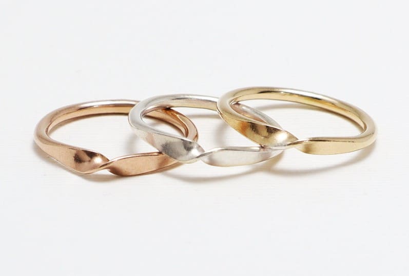 Yellow, Rose Gold and Sterling Silver Mobius Stacking Ring Set - Image 4