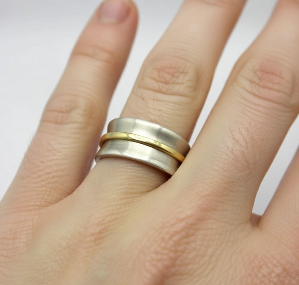Sterling Silver, Yellow Gold Meditation Spinner Ring - Image 2