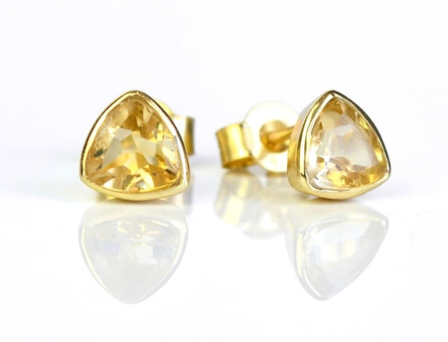 Yellow Gold, Faceted Citrine Trilliant Stud Earrings