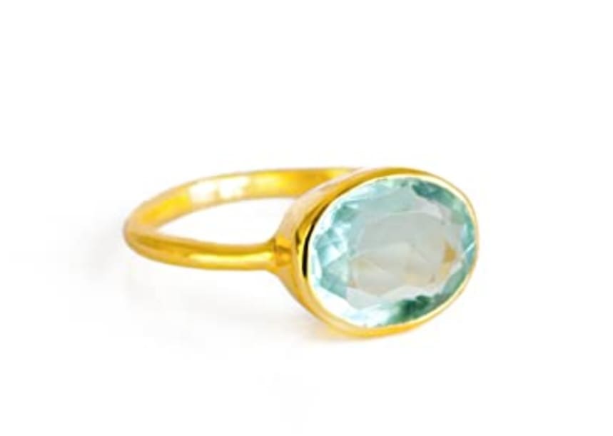 Handmade Yellow Gold, Faceted, Oval, Sky Blue Topaz Ring - Image 2