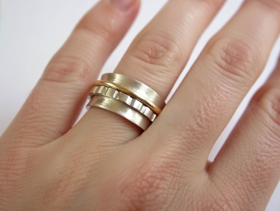 Sterling Silver, Yellow Gold Meditation Spinner Ring - Image 3
