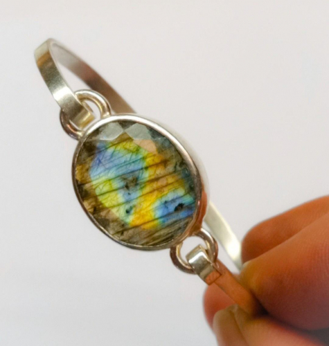 Sterling Silver and faceted oval Labradorite bangle