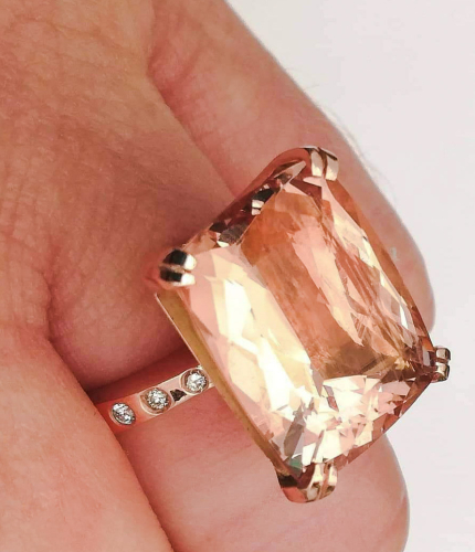 Rose Gold, faceted Morganite and white Diamond ring