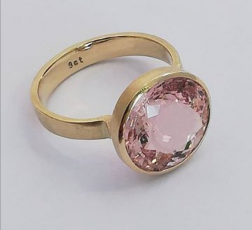 Yellow Gold, faceted ballerina cut Morganite ring