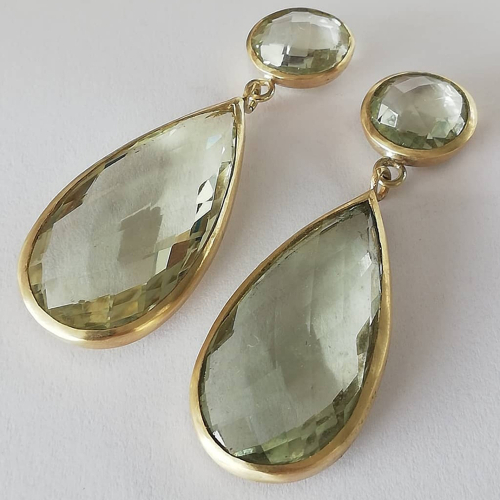 Yellow Gold and faceted Prasiolite 9greeen Amethyst stud earrings