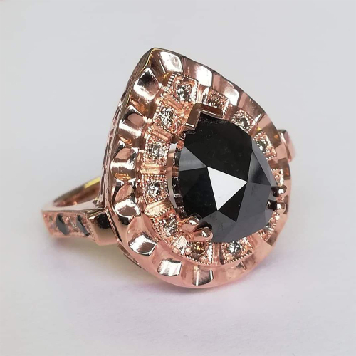 9K rose Gold, black and champagne Diamond engagement ring