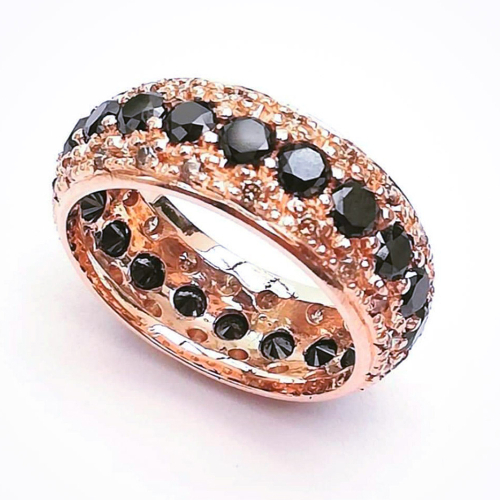 9K rose Gold, black and champagne Diamond wedding ring